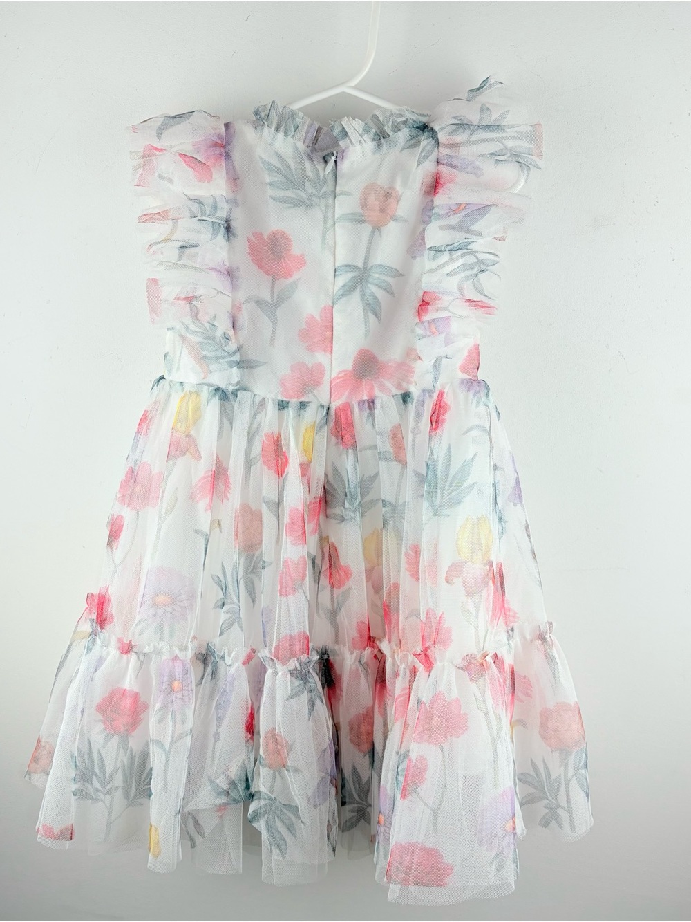 Girls Floral Print Mesh Tulle Princess Dress *Size 4 Wedding Flower Girl Party - Picture 5 of 7